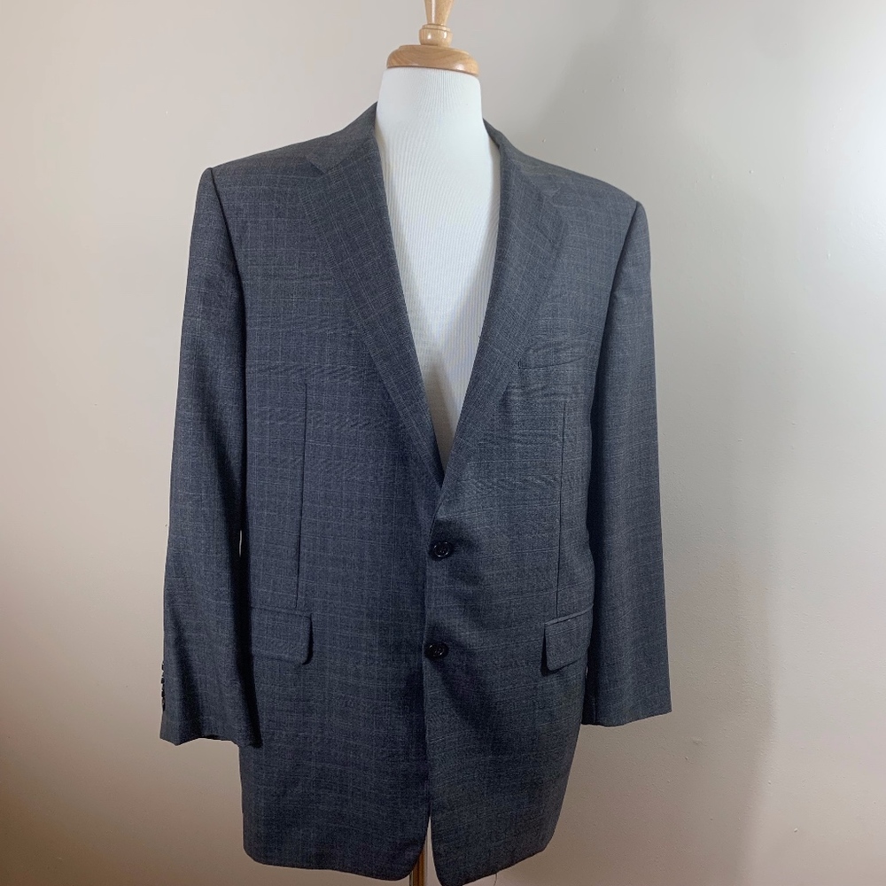 Hickey Freeman Grey w/ Gold Plaid Blazer 100%